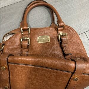 Michael Kors Brown Pebbled Leather Satchel with Gold Accents